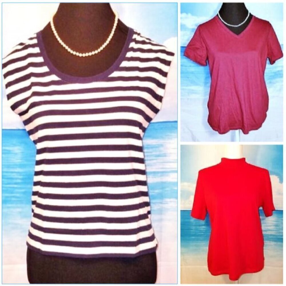 Set Lot of 3 Woman's TUNIC Tops ASSORTED COLORS Lands End Rafell shirts size MED